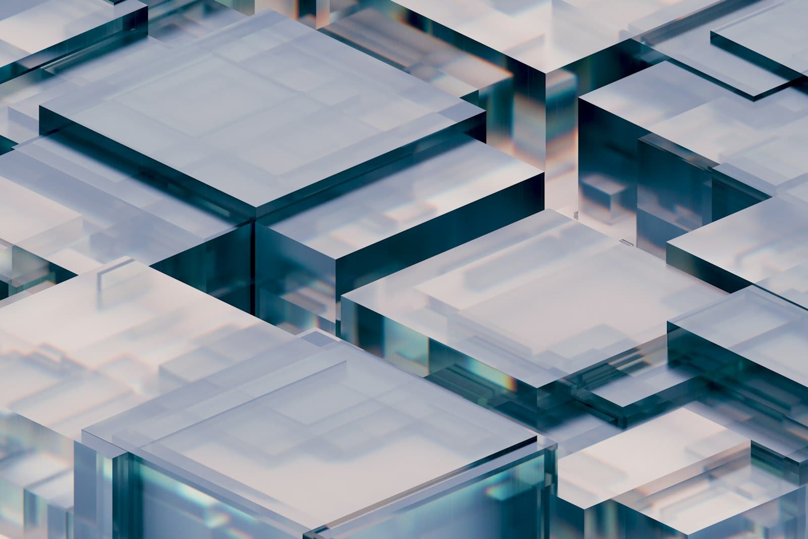 Abstract digital rendering of floating glass documents and data blocks being organized by glowing neon beams.